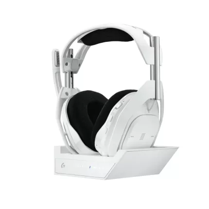 audífono Astro A50 X con base blanca y tecnología LIGHTSPEED para gaming