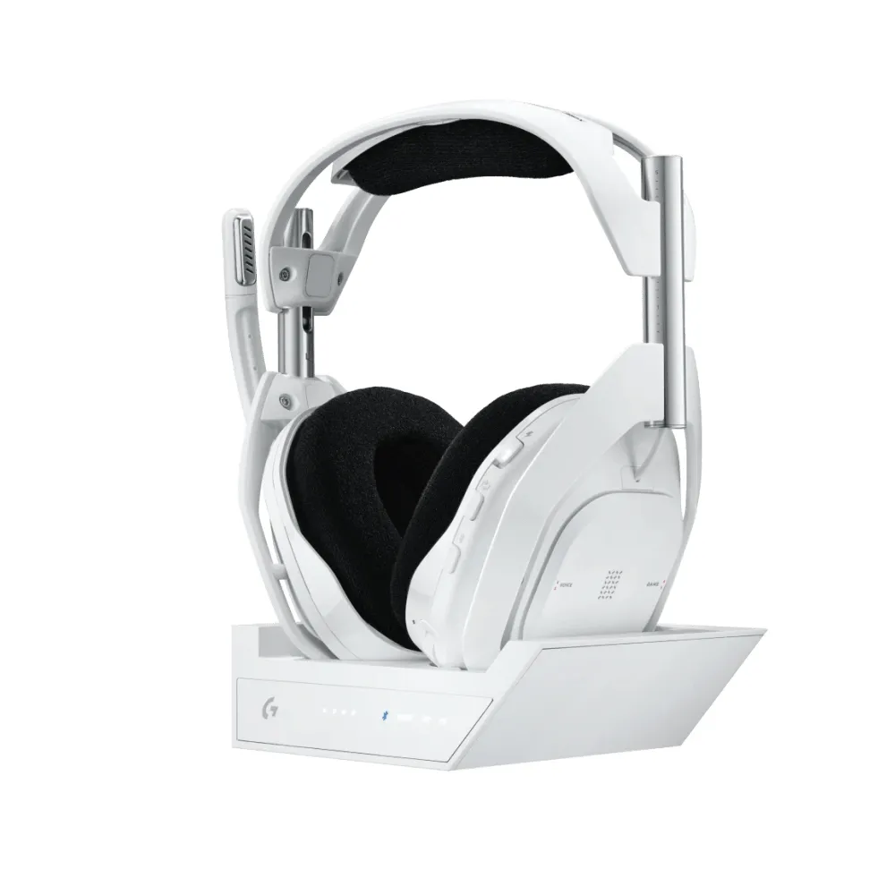 audífono Astro A50 X con base blanca y tecnología LIGHTSPEED para gaming