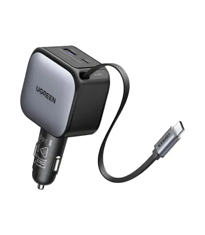 cargador auto ugreen nexode 60w cable retractil